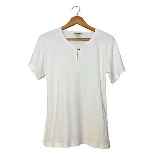 Eddie Bauer Cream Short Sleeve Henley T-Shirt Women’s Size Large